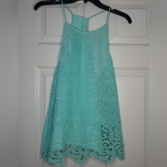 Altar'd State Tops Teal Mint Blue Lace Cami Top Halter Top With